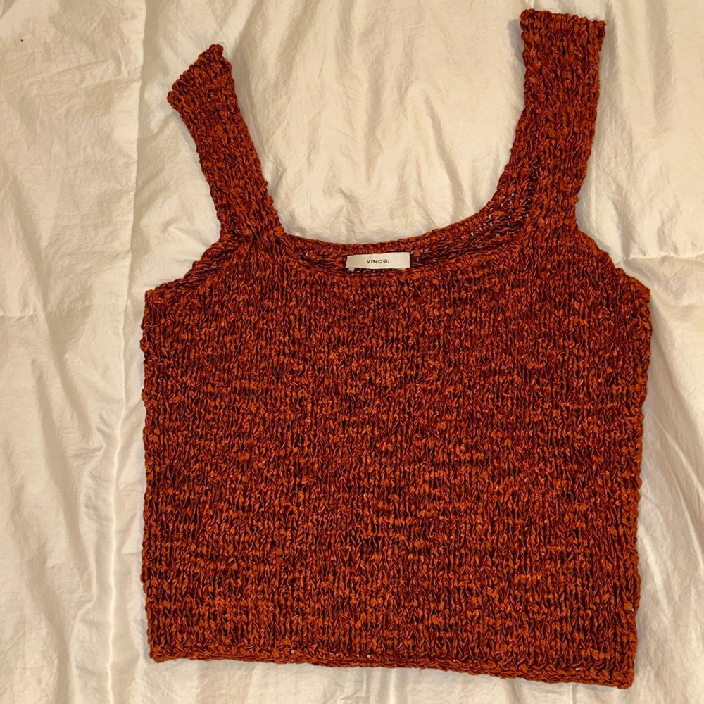 Vince. Knit Tank Top in Rust — Subtle Shimmer - Size M